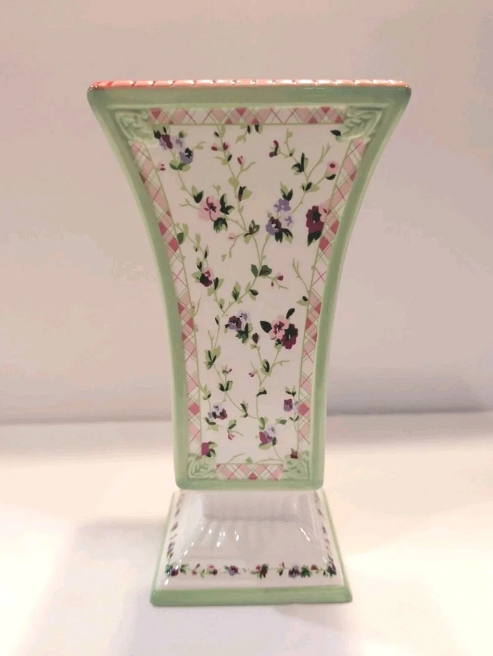 Vase Pedestal Laura Ashley FTD Chintz Floral Pastel Ceramic Square 9